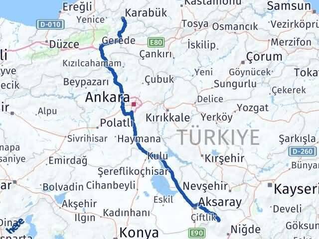 Niğde Çiftlik Karabük Arası Kaç Km - Yol Haritası