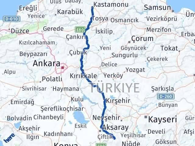 Niğde Çiftlik Kastamonu Arası Kaç Km - Yol Haritası