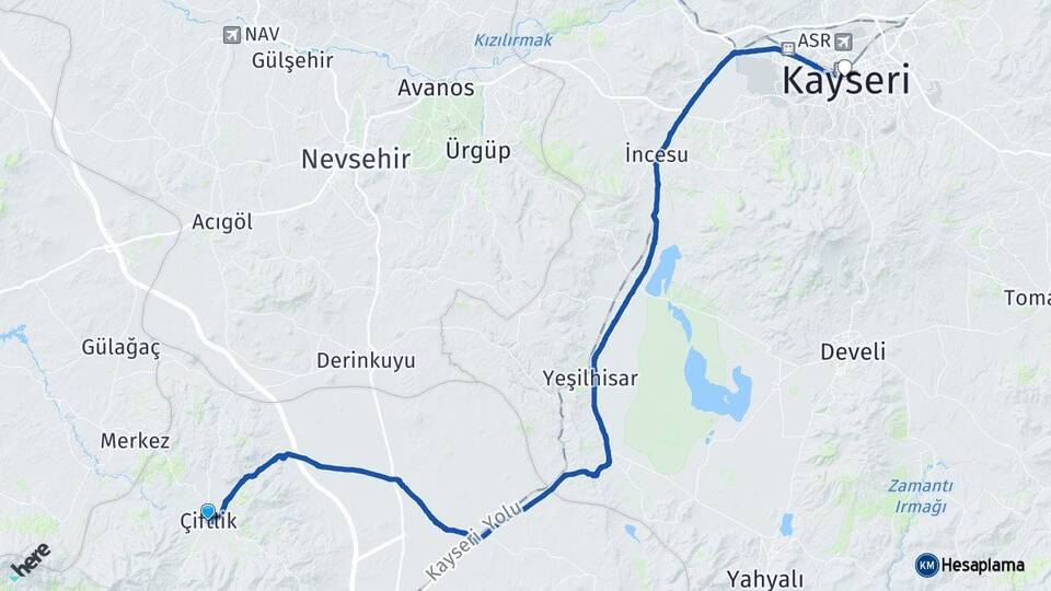 Niğde Çiftlik Kayseri Arası Kaç Km - Yol Haritası
