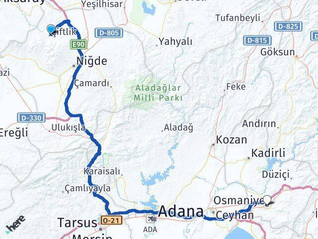 Niğde Çiftlik Osmaniye Arası Kaç Km - Yol Haritası