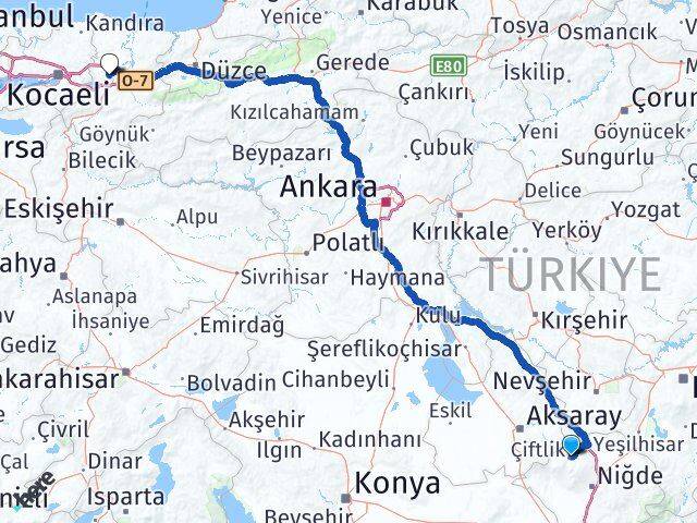 Niğde Çiftlik Sakarya Arası Kaç Km - Yol Haritası
