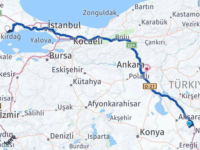 Niğde Çiftlik Tekirdağ Arası Kaç Km - Yol Haritası