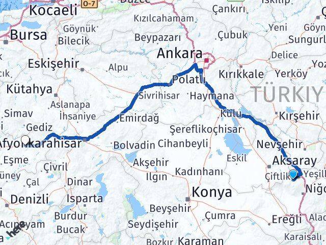 Niğde Çiftlik Uşak Arası Kaç Km - Yol Haritası