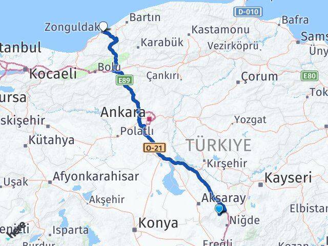 Niğde Çiftlik Zonguldak Arası Kaç Km - Yol Haritası