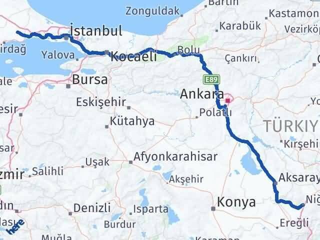 Niğde Çorlu Tekirdağ Arası Kaç Km - Yol Haritası