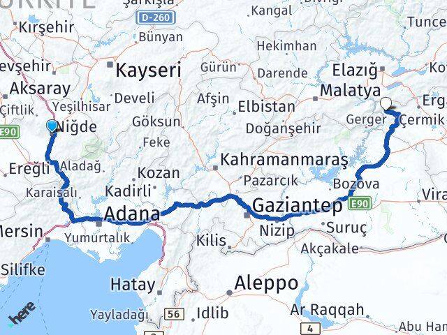 Niğde Çüngüş Diyarbakır Arası Kaç Km - Yol Haritası