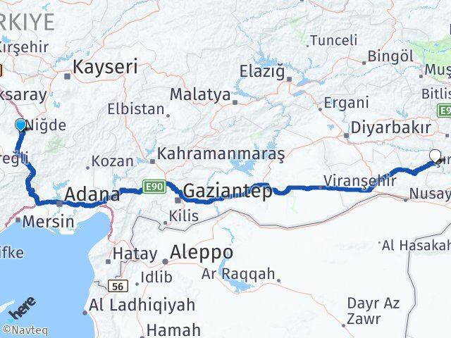 Niğde Dargeçit Mardin Arası Kaç Km - Yol Haritası