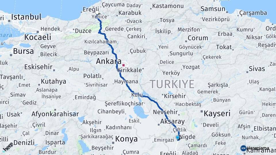 Niğde Devrek Zonguldak Arası Kaç Km - Yol Haritası