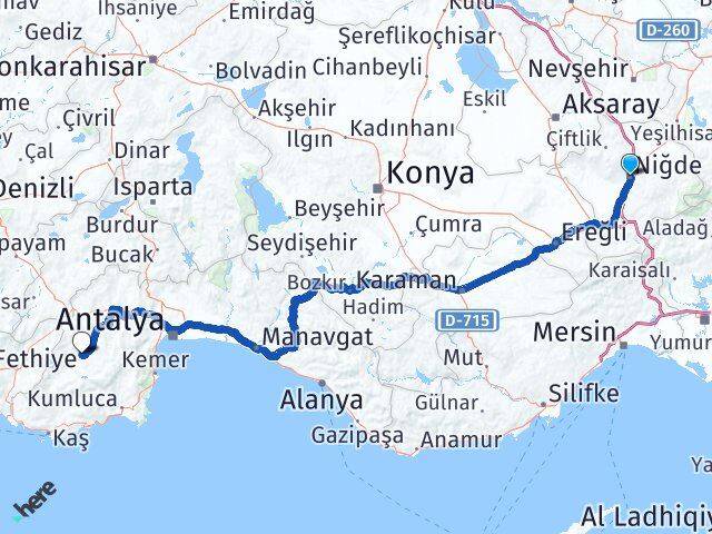 Niğde Elmalı Antalya Arası Kaç Km - Yol Haritası