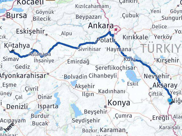 Niğde Emet Kütahya Arası Kaç Km - Yol Haritası