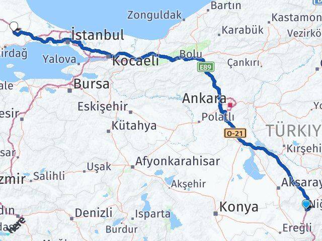 Niğde Ergene Tekirdağ Arası Kaç Km - Yol Haritası