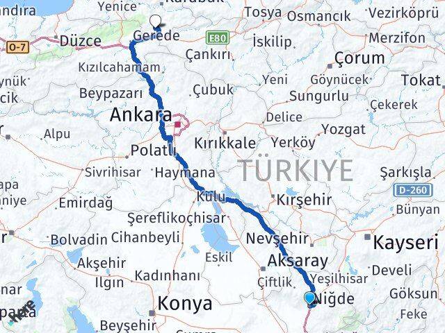 Niğde Eskipazar Karabük Arası Kaç Km - Yol Haritası