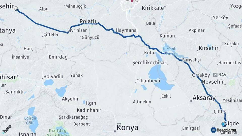 Niğde Eskişehir Arası Kaç Km - Yol Haritası