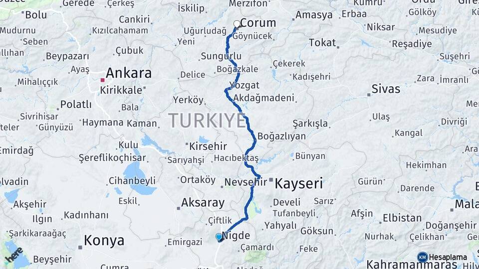 Niğde Fesleğen Arası Kaç Km - Yol Haritası