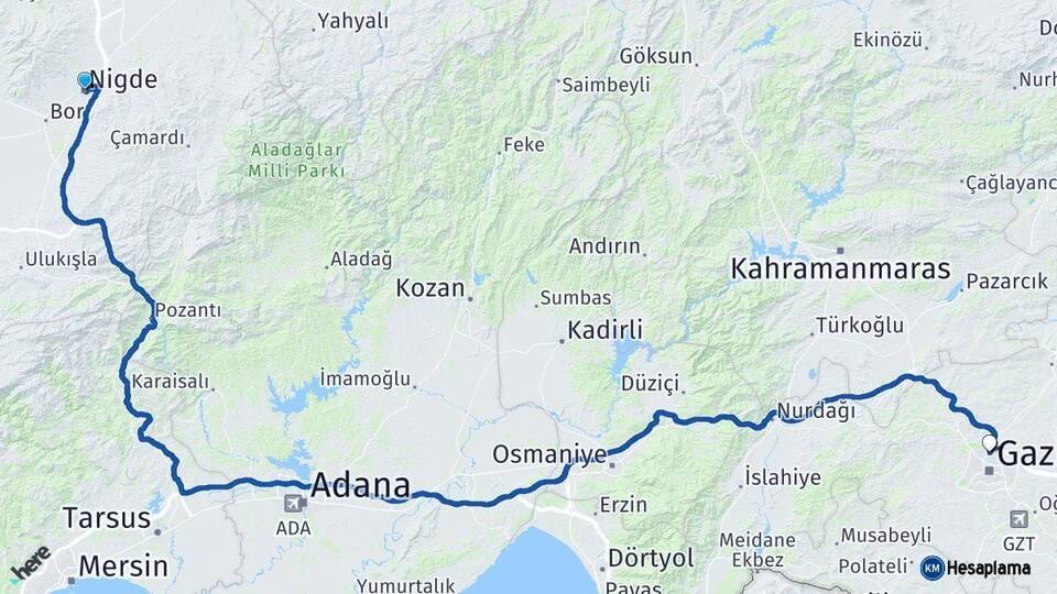 Niğde Gaziantep Arası Kaç Km - Yol Haritası