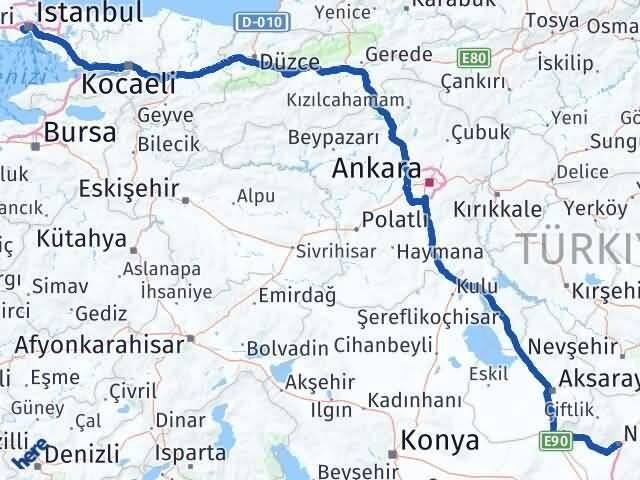Niğde Gaziosmanpaşa İstanbul Arası Kaç Km - Yol Haritası