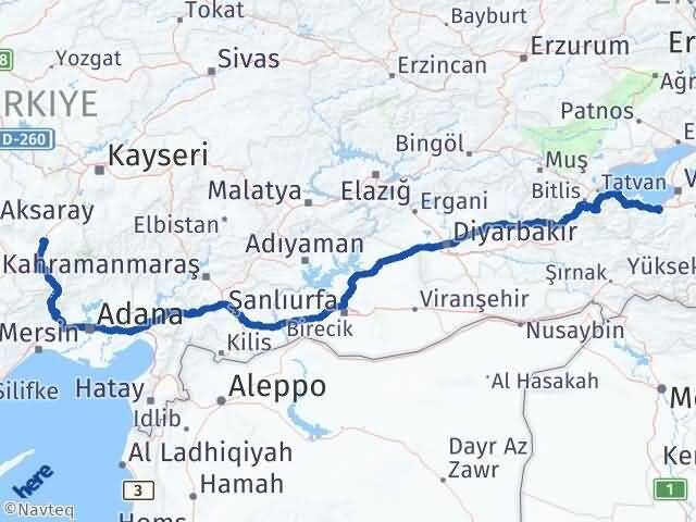 Niğde Gevaş Van Arası Kaç Km - Yol Haritası