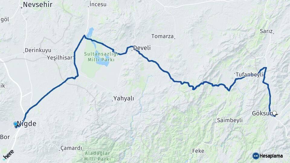 Niğde Göksun Kahramanmaraş Arası Kaç Km - Yol Haritası