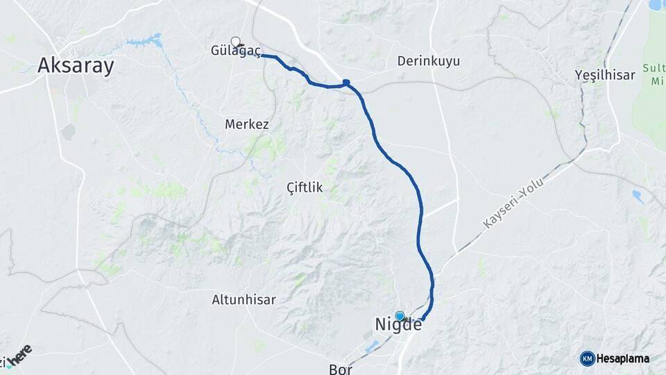 Niğde Gülağaç Aksaray Arası Kaç Km - Yol Haritası
