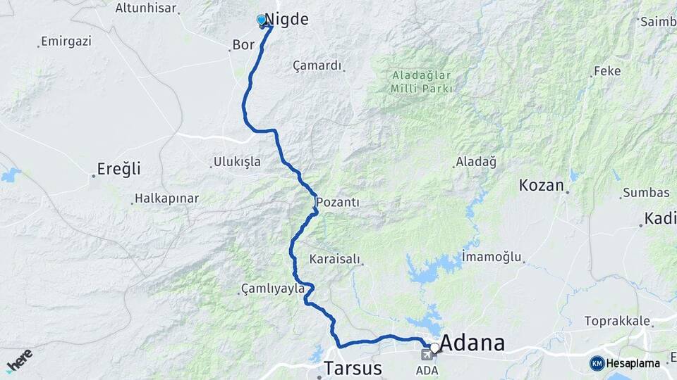 Niğde Hacıbeyli Arası Kaç Km - Yol Haritası