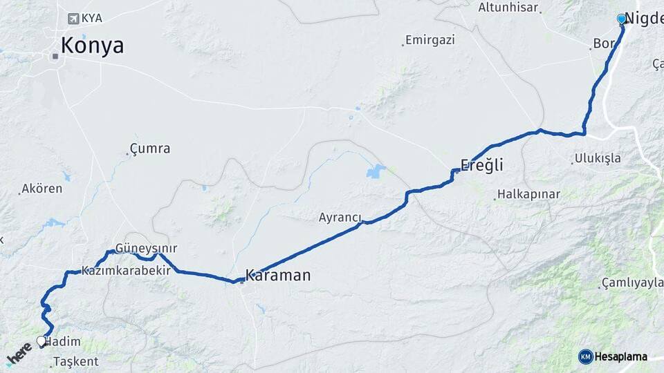 Niğde Hadim Konya Arası Kaç Km - Yol Haritası