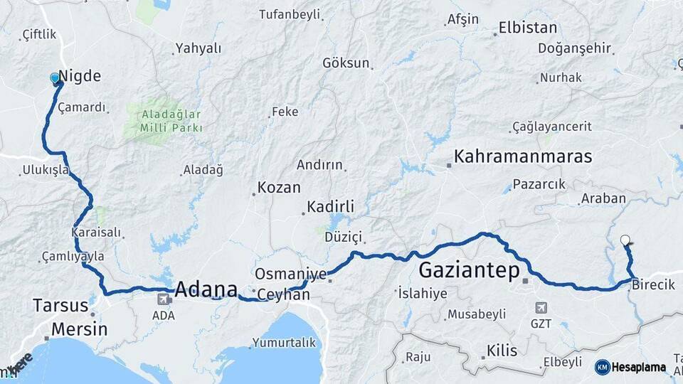 Niğde Halfeti Şanlıurfa Arası Kaç Km - Yol Haritası