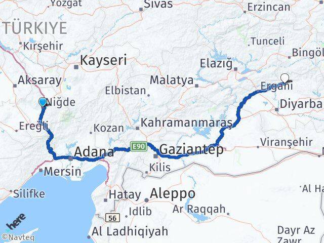 Niğde Hani Diyarbakır Arası Kaç Km - Yol Haritası
