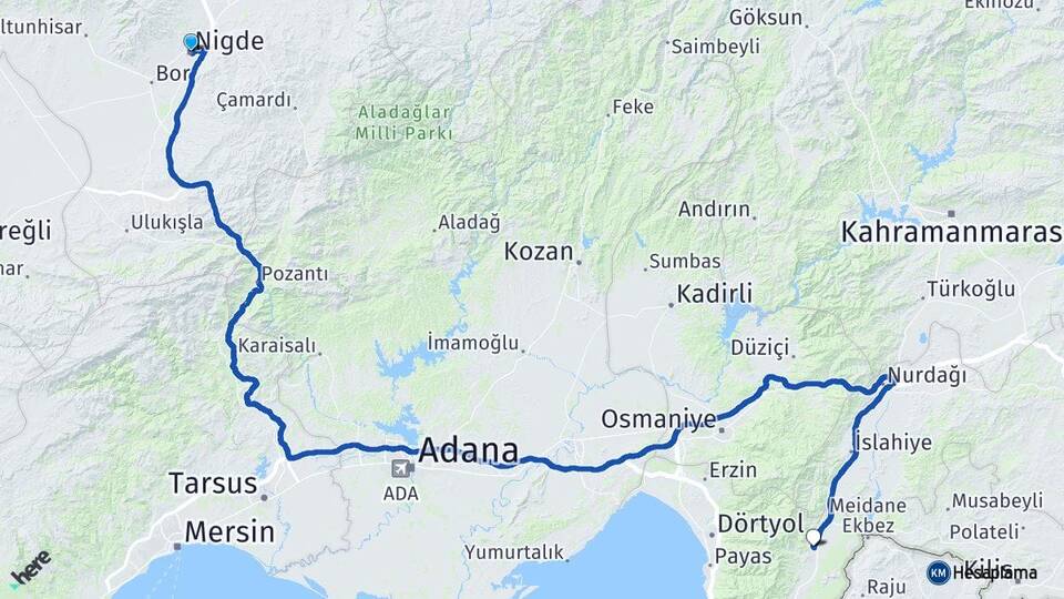 Niğde Hassa Hatay Arası Kaç Km - Yol Haritası
