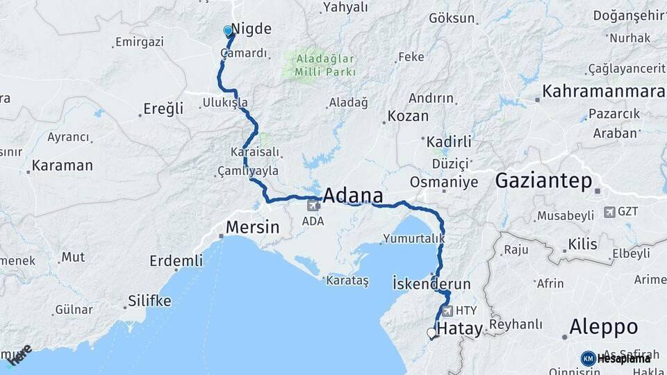 Niğde Hatay Arası Kaç Km - Yol Haritası