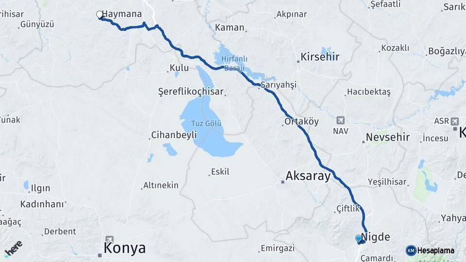 Niğde Haymana Ankara Arası Kaç Km - Yol Haritası