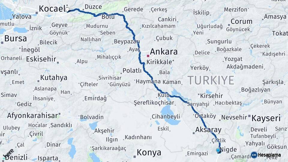 Niğde Hendek Sakarya Arası Kaç Km - Yol Haritası