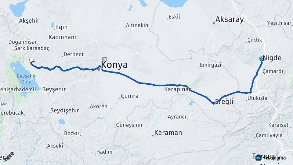Niğde Hüyük Konya Arası Kaç Km - Yol Haritası