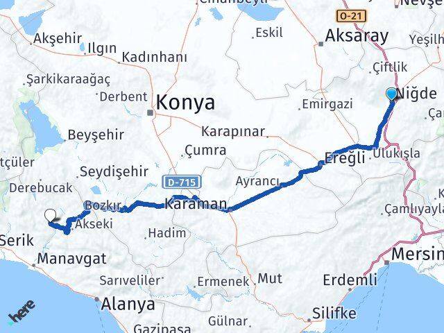 Niğde İbradı Antalya Arası Kaç Km - Yol Haritası