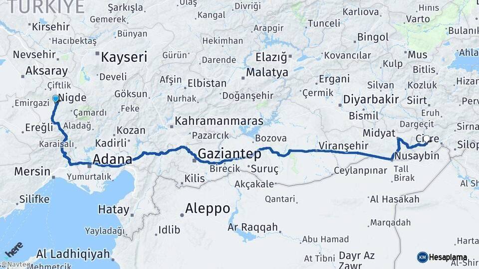 Niğde İdil Şırnak Arası Kaç Km - Yol Haritası