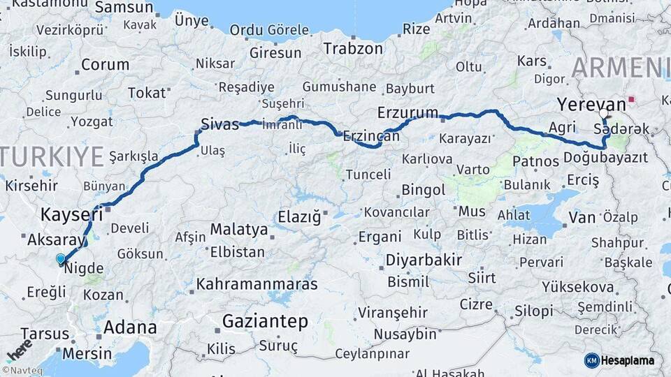 Niğde Iğdır Arası Kaç Km - Yol Haritası