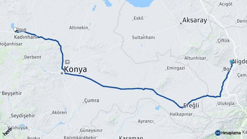 Niğde Ilgın Konya Arası Kaç Km - Yol Haritası
