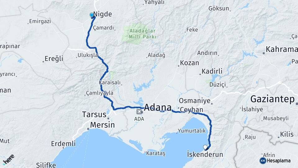 Niğde İskenderun Hatay Arası Kaç Km - Yol Haritası
