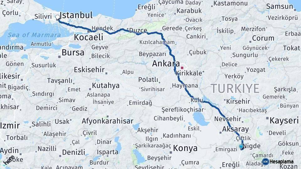 Niğde İstanbul Arası Kaç Km - Yol Haritası