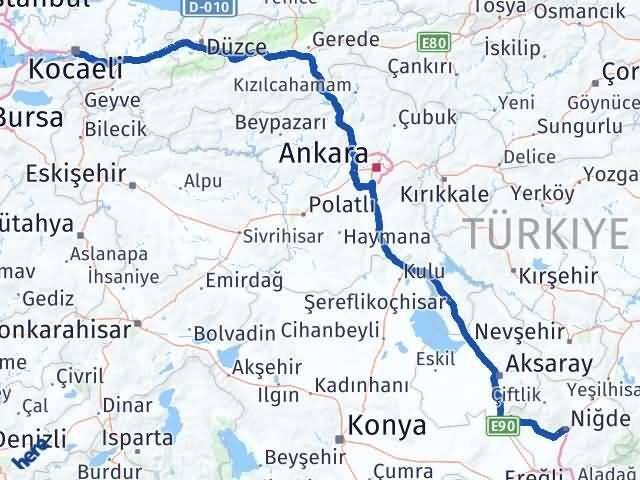 Niğde İzmit Kocaeli Arası Kaç Km - Yol Haritası