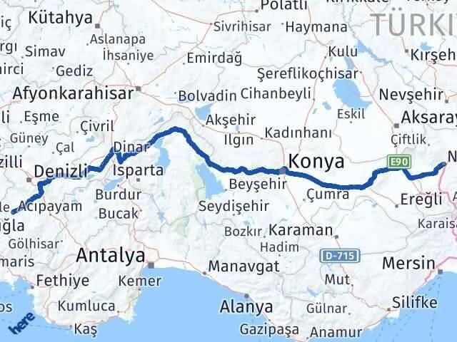 Niğde Kale Denizli Arası Kaç Km - Yol Haritası