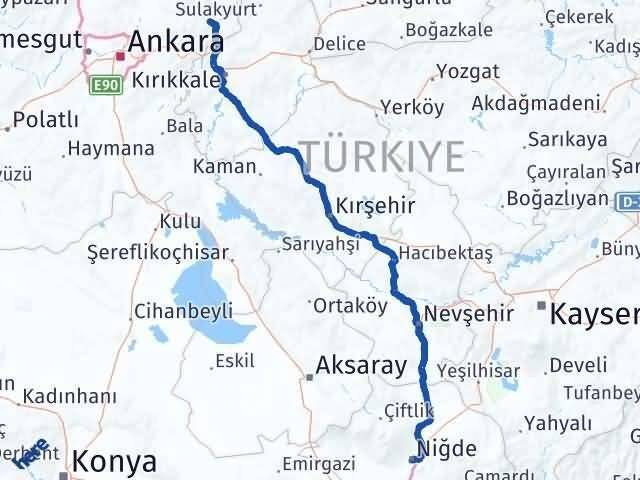 Niğde Kalecik Ankara Arası Kaç Km - Yol Haritası