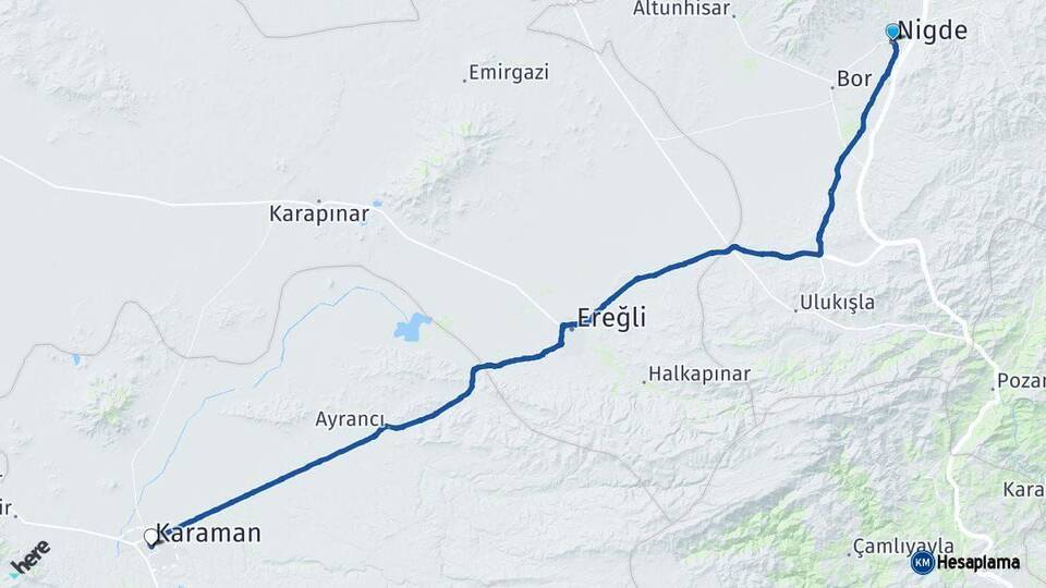 Niğde Karaman Arası Kaç Km - Yol Haritası