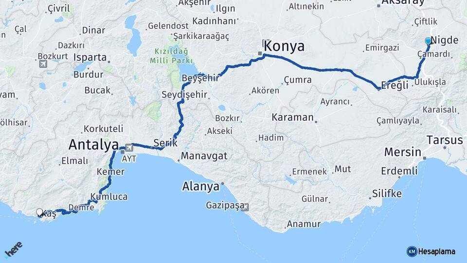 Niğde Kaş Antalya Arası Kaç Km - Yol Haritası