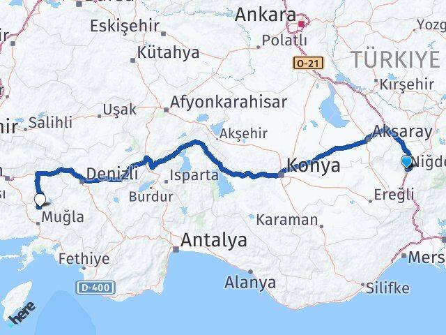 Niğde Kavaklıdere Muğla Arası Kaç Km - Yol Haritası