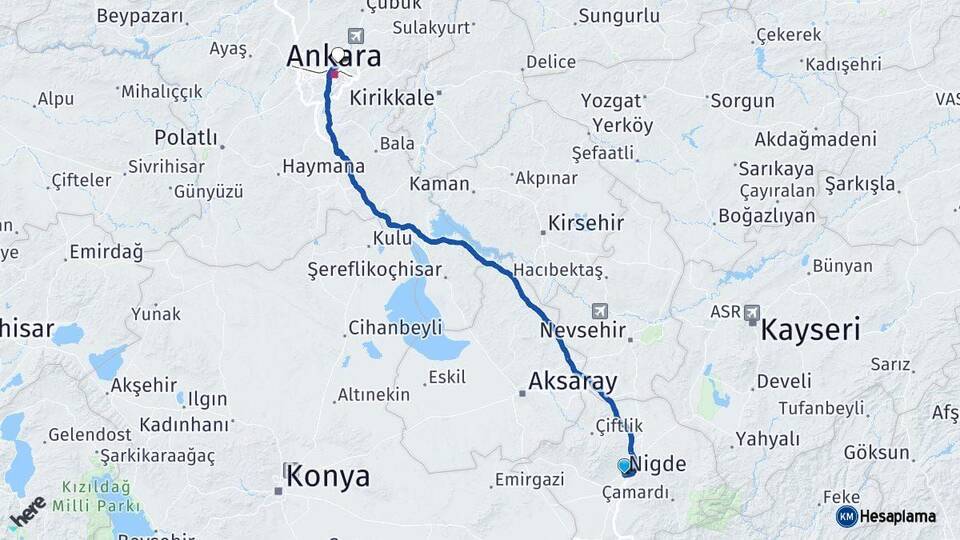 Niğde Keçiören Ankara Arası Kaç Km - Yol Haritası