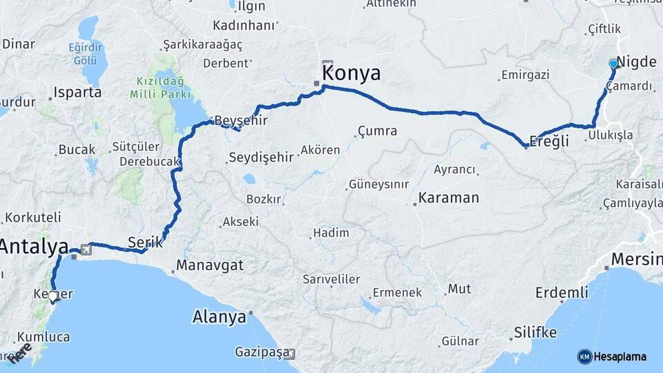 Niğde Kemer Antalya Arası Kaç Km - Yol Haritası