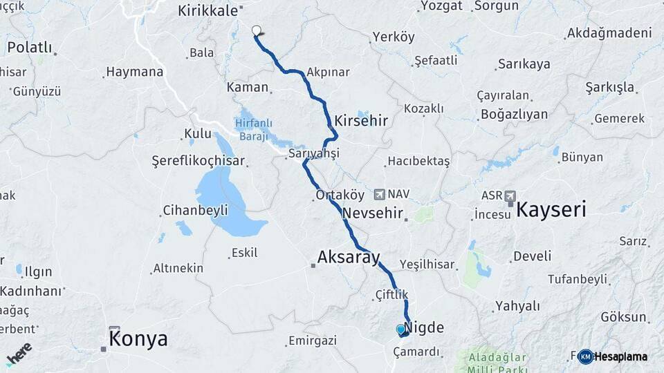 Niğde Keskin Kırıkkale Arası Kaç Km - Yol Haritası