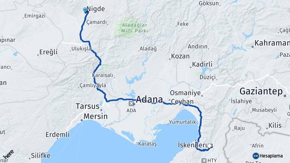 Niğde Kırıkhan Hatay Arası Kaç Km - Yol Haritası