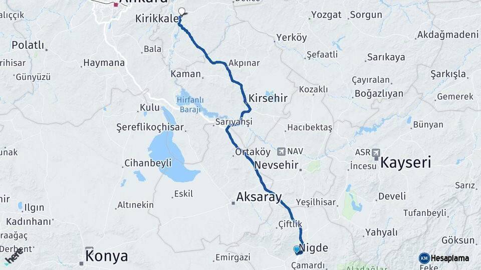 Niğde Kırıkkale Arası Kaç Km - Yol Haritası