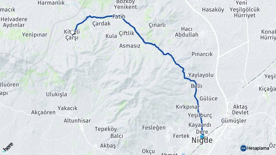 Niğde Kitreli Çiftlik Arası Kaç Km - Yol Haritası